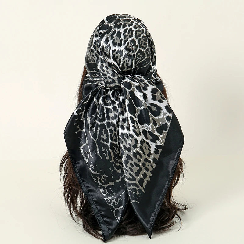 Square satin scarf for Muslim women, elegant hijab, 2025 print silk scarf, shawl wrap, headband, hair accessory.