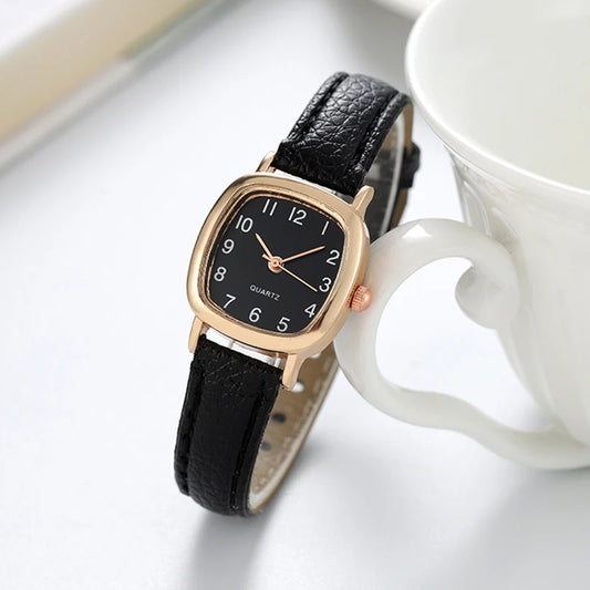 Women's Watch Fashion Small Arabic Quartz Watches Leather Band Wristwatches