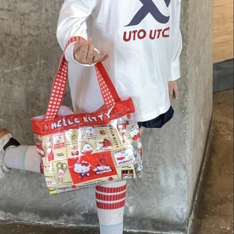 Bolsa HelloKitty Girl Cat PVC adorável fofa transparente à prova d'água bolsa de natação de grande capacidade