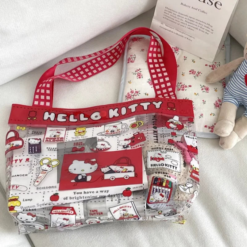 Bolsa HelloKitty Girl Cat PVC adorável fofa transparente à prova d'água bolsa de natação de grande capacidade