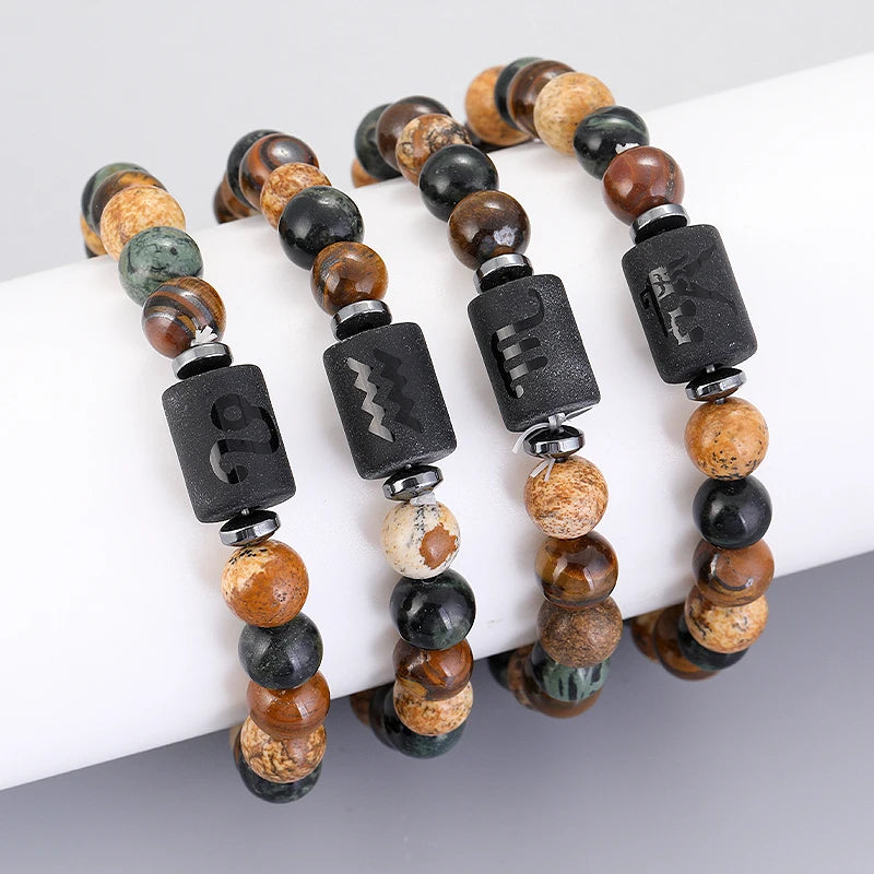 12 Zodiac Bracelets Natural Stone Cancer Virgo Leo Libra Bracelet Couples Friendship Gifts Bracelets Jewelry pulsera hombre