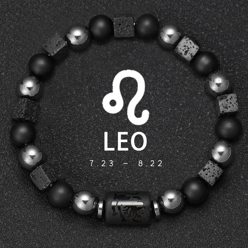 12 Zodiac Bracelets Natural Stone Cancer Virgo Leo Libra Bracelet Couples Friendship Gifts Bracelets Jewelry pulsera hombre