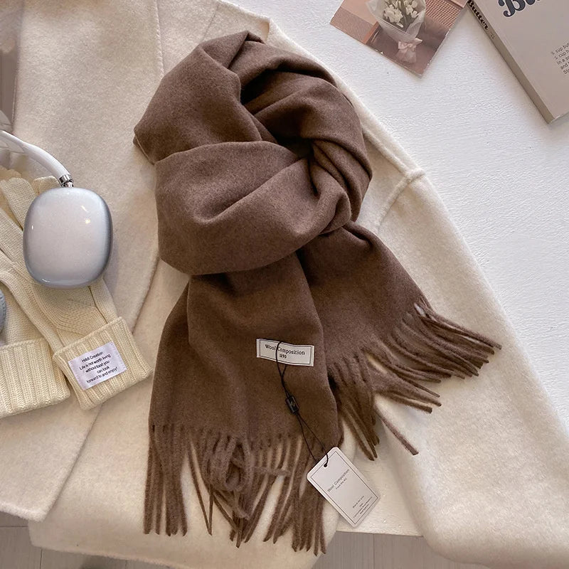 Luxury Winter Wool Scarf Women Cashmere Warm Pashmina Brand Foulard Female Shawls Wraps Thick Soft Bufanda Scarves Stole 2024