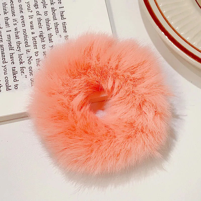 New Colorful Fluffy Hair Band For Women Girls Ponytail Holder Hair Tie Plush Scrunchie Rubber Band Fashion Hair Accessories