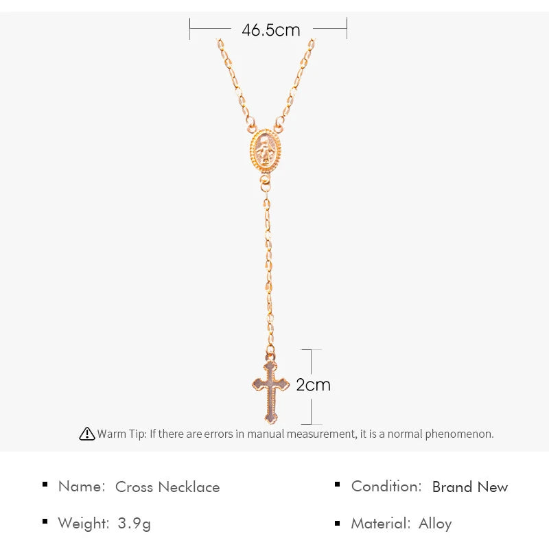 Fashion Christian Cross Necklace For Women Religious Rosary Pendant Gold Silver Color Chain Choker Female Jewelry Accessories
