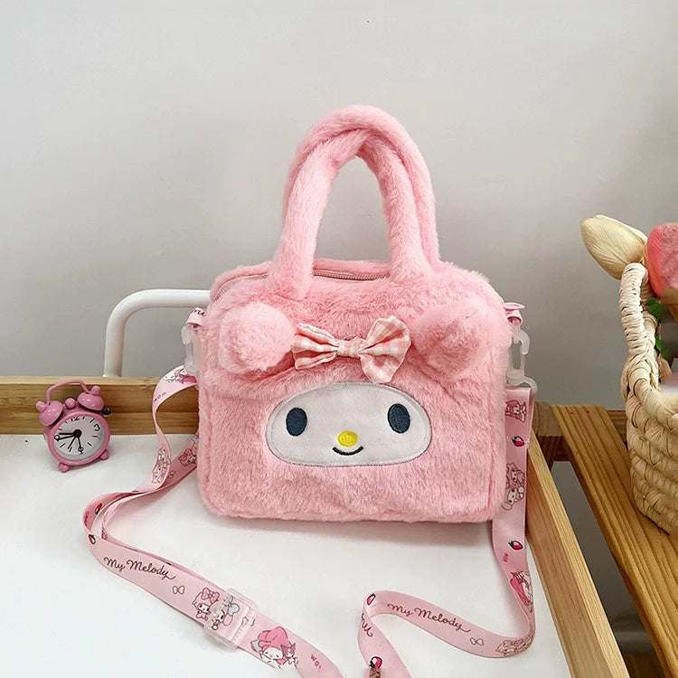 Plush Bag Kawaii Kuromi Cinnamoroll Melody Cartoon Anime Handbag Crossbody Cosmetic Travel Storage Bags Women Girls Gifts