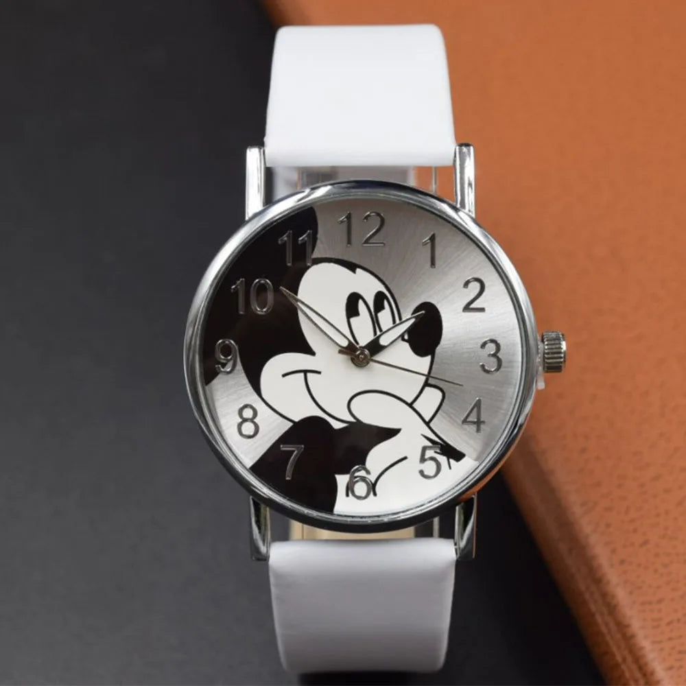 Disney Mickey Women Watches For lady Leather Strap Ladies Quartz Clock Student Watch For boy girl birthday gift