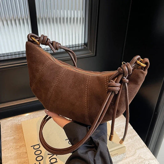 Velvet material zipper 2025 high quality shoulder bag solid color simple fashion crossbody bag soft western style bag