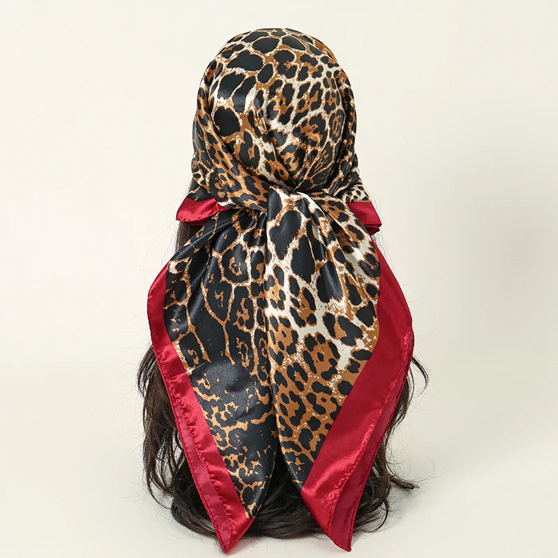 Square satin scarf for Muslim women, elegant hijab, 2025 print silk scarf, shawl wrap, headband, hair accessory.