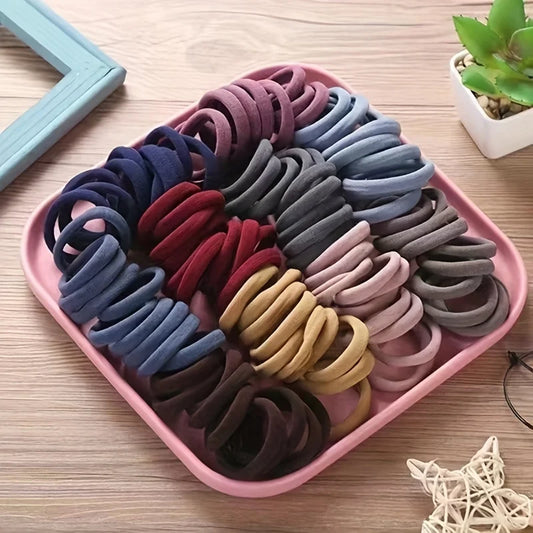 New 50PCS/Set Women Girls Candy Colors Nylon Basic Scrunchie Hair Tie Ponytail Hold Hair Rubber Bands Fashion Hair Accessories