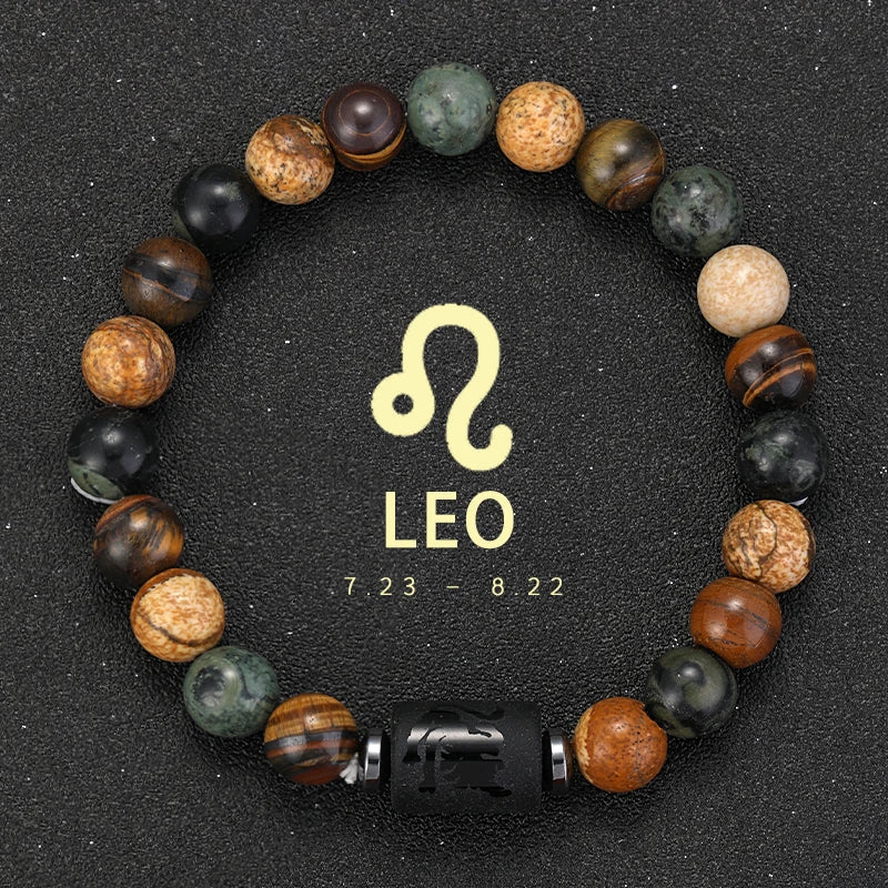 12 Zodiac Bracelets Natural Stone Cancer Virgo Leo Libra Bracelet Couples Friendship Gifts Bracelets Jewelry pulsera hombre