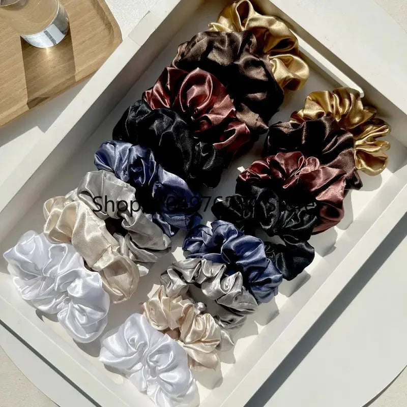 16-Piece Set Soft Satin Hair Ties Pink & Brown Suitable for All Settings Hair Bands for Women Girls