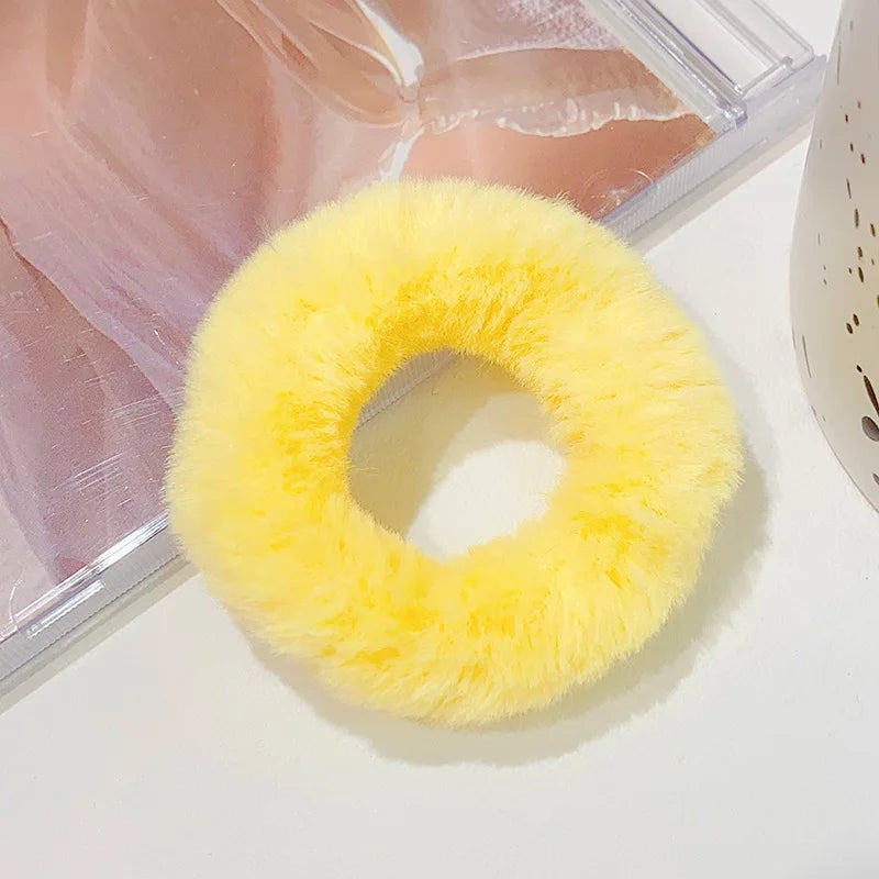 New Colorful Fluffy Hair Band For Women Girls Ponytail Holder Hair Tie Plush Scrunchie Rubber Band Fashion Hair Accessories