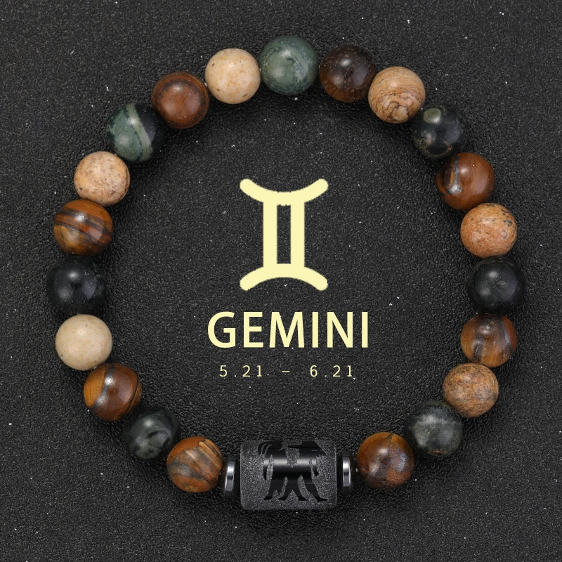 12 Zodiac Bracelets Natural Stone Cancer Virgo Leo Libra Bracelet Couples Friendship Gifts Bracelets Jewelry pulsera hombre