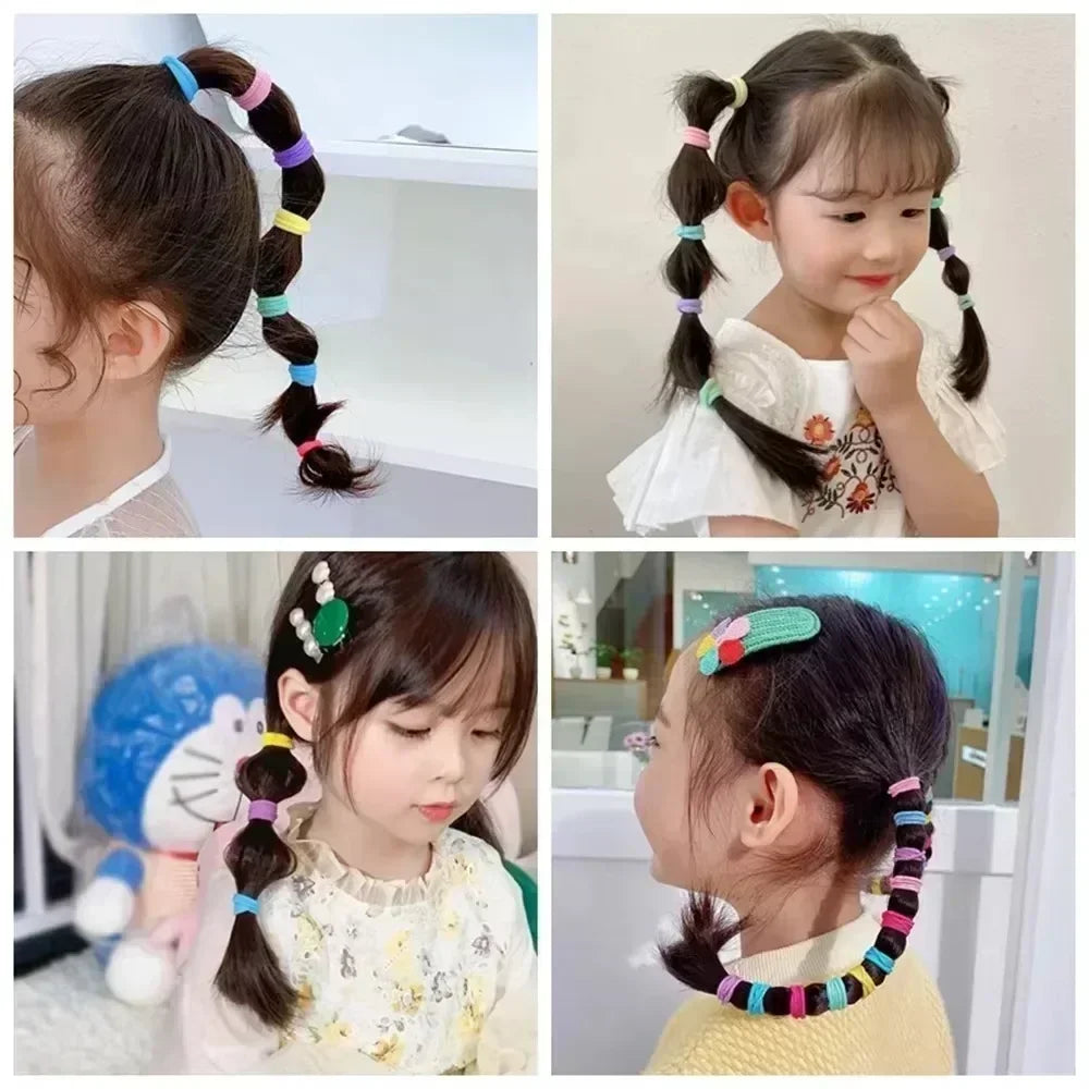 50Pcs/bag Colorful Basic Nylon Ealstic Hair Ties for Girls Ponytail Hold Scrunchie Rubber Band Kid Fashion Hair Accessories