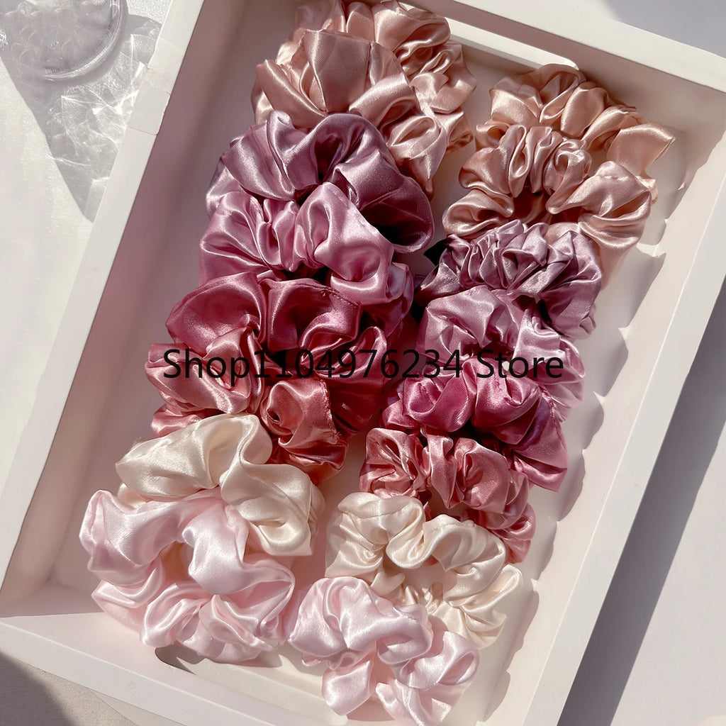 16-Piece Set Soft Satin Hair Ties Pink & Brown Suitable for All Settings Hair Bands for Women Girls