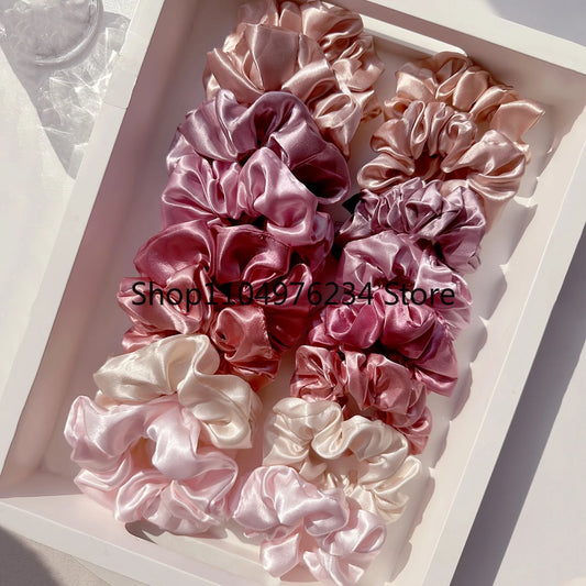 16-Piece Set Soft Satin Hair Ties Pink & Brown Suitable for All Settings Hair Bands for Women Girls