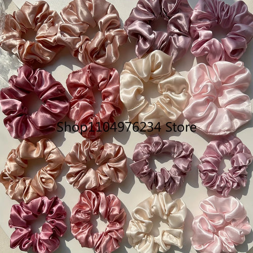 16-Piece Set Soft Satin Hair Ties Pink & Brown Suitable for All Settings Hair Bands for Women Girls