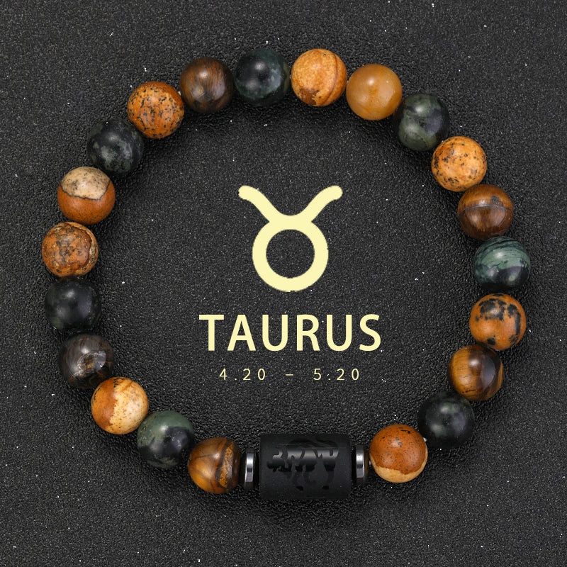 12 Zodiac Bracelets Natural Stone Cancer Virgo Leo Libra Bracelet Couples Friendship Gifts Bracelets Jewelry pulsera hombre
