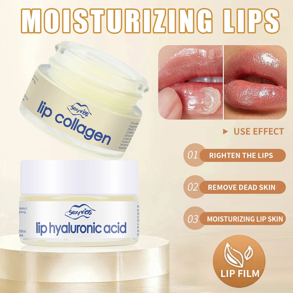Collagen lip mask with hyaluronic acid, 20g, deep hydration, long-lasting moisturizing exfoliation, day and night use, can be given as a gift.