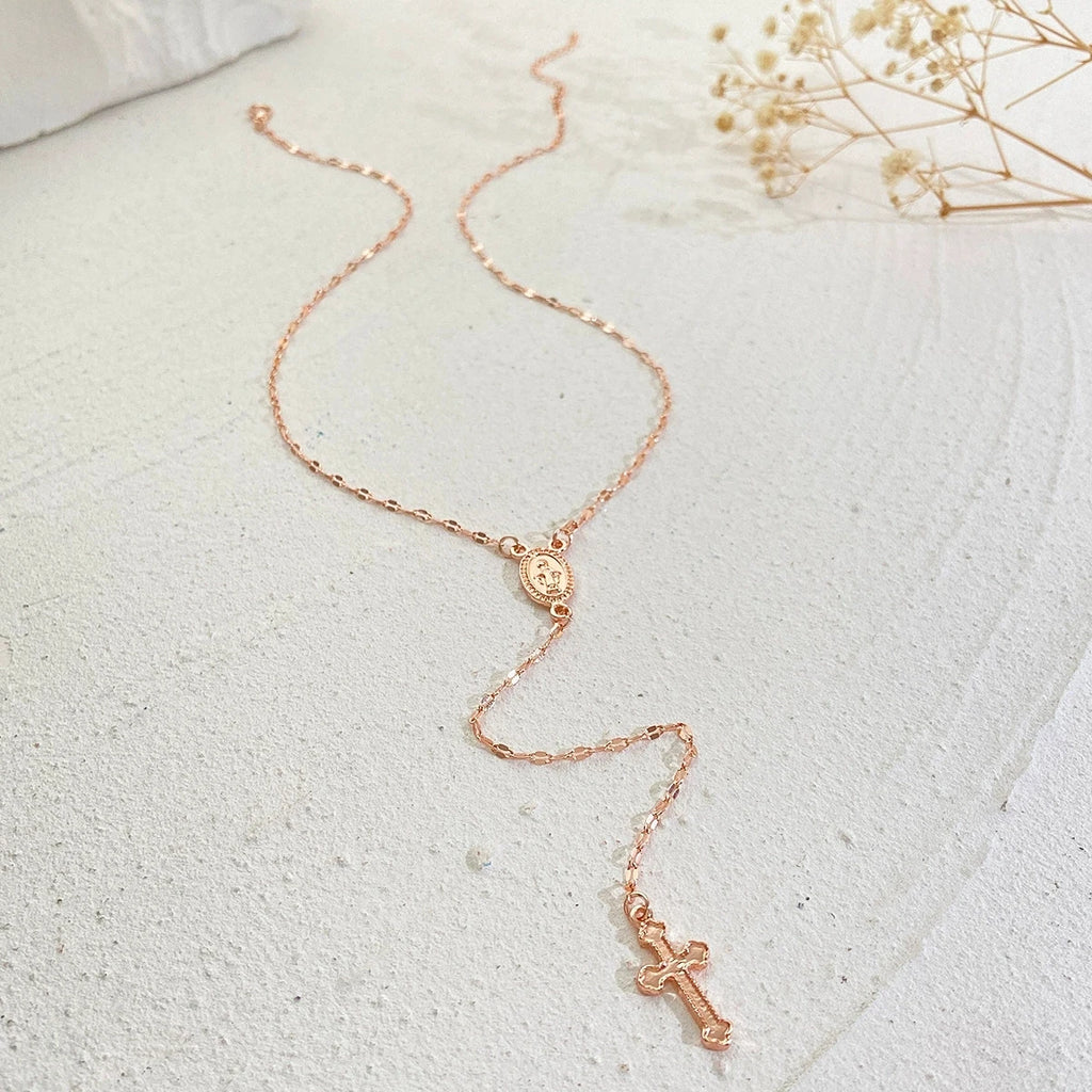 Fashion Christian Cross Necklace For Women Religious Rosary Pendant Gold Silver Color Chain Choker Female Jewelry Accessories