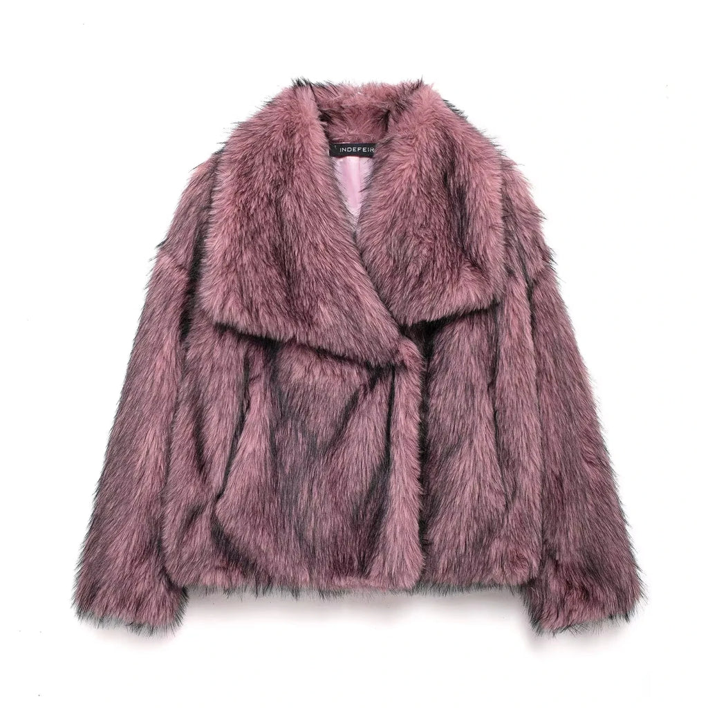 HH Women Elegant Faux Fur Coat Warm Fluffy Loose Long Sleeve Lapel Jacket Autumn Winter Fashion High Street Lady Outerwear