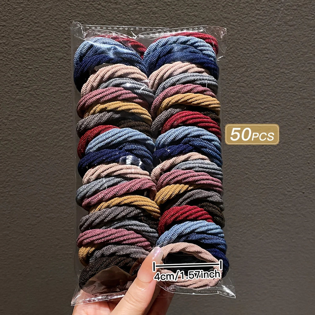 Simple mixed color hair ties for girls, hair accessories, 50pcs