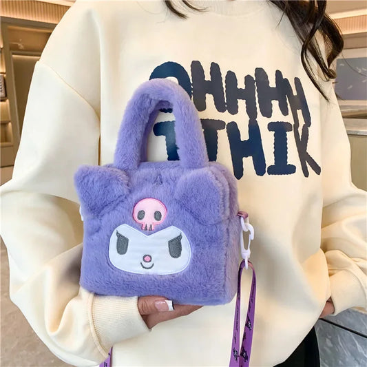 Plush Bag Kawaii Kuromi Cinnamoroll Melody Cartoon Anime Handbag Crossbody Cosmetic Travel Storage Bags Women Girls Gifts