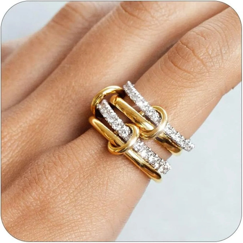 A Niche Two-Color Four-Ring Copper Jewelry Ring, Hypoallergenic, Ins Style, Stacking Artifact, Suitable For Young Women