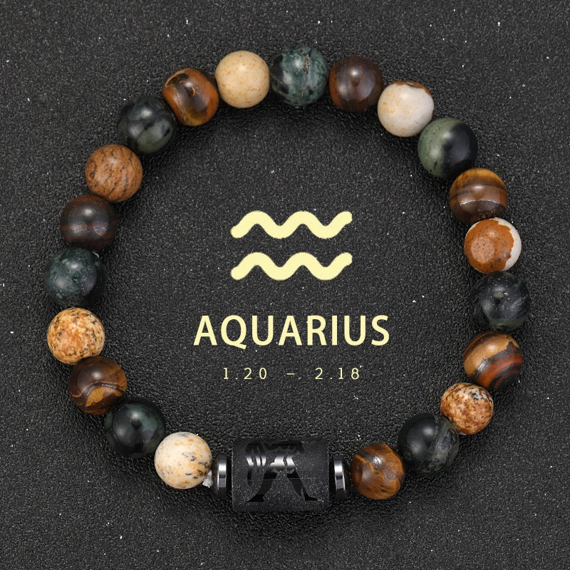 12 Zodiac Bracelets Natural Stone Cancer Virgo Leo Libra Bracelet Couples Friendship Gifts Bracelets Jewelry pulsera hombre