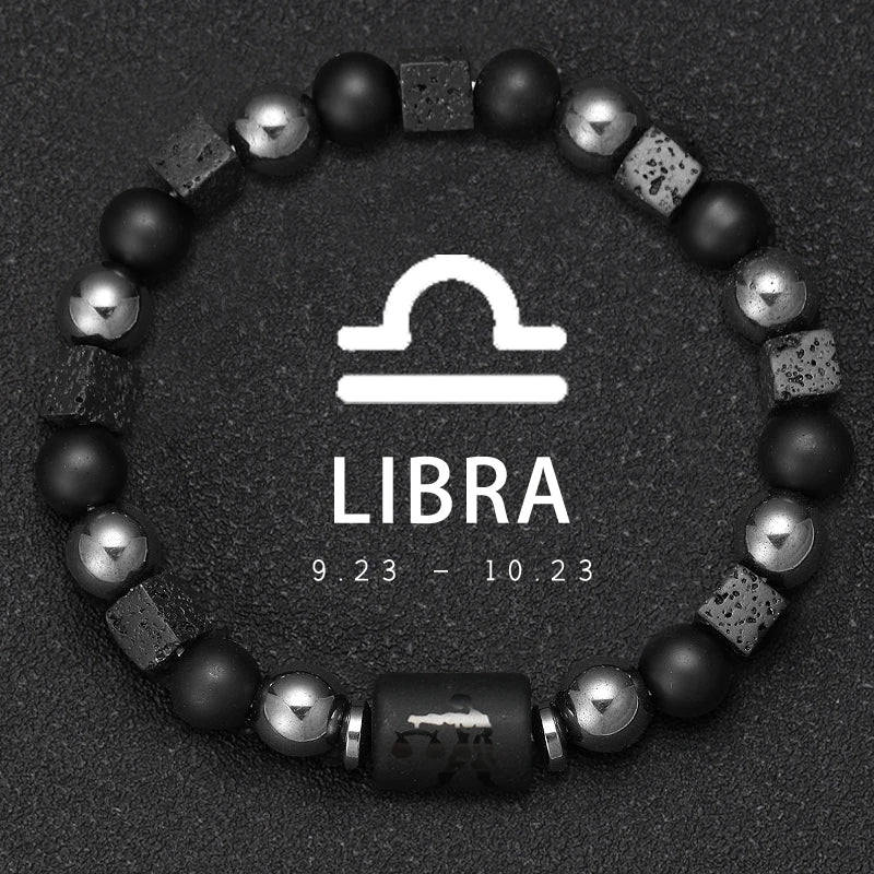 12 Zodiac Bracelets Natural Stone Cancer Virgo Leo Libra Bracelet Couples Friendship Gifts Bracelets Jewelry pulsera hombre