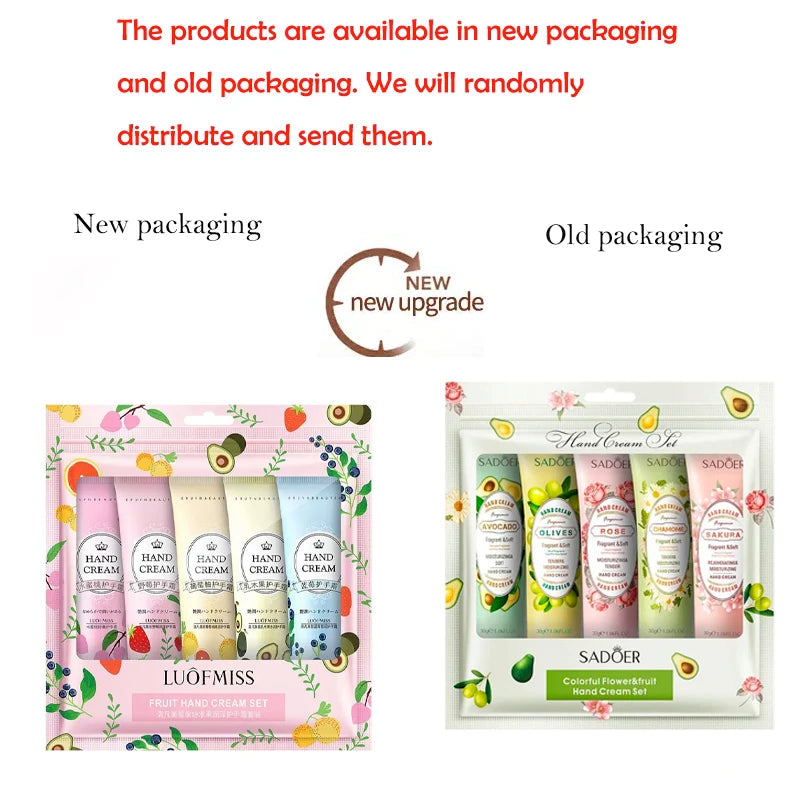 5Pcs/set Fruit Plant Fragrance Hand Cream Sets Moisturizing Repair Anti Dry Hand Lotion Sets Hands Skin Care Products
