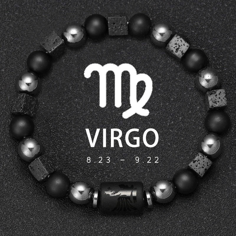 12 Zodiac Bracelets Natural Stone Cancer Virgo Leo Libra Bracelet Couples Friendship Gifts Bracelets Jewelry pulsera hombre