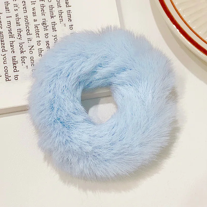 New Colorful Fluffy Hair Band For Women Girls Ponytail Holder Hair Tie Plush Scrunchie Rubber Band Fashion Hair Accessories