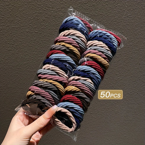Mixed Color Elastic Hair Ties for Girls – Soft Ponytail Holders (50 or 100 Pieces)