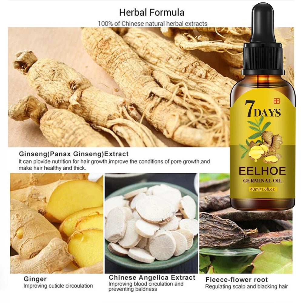 Hair growth serum, fast-growing essential oil, hair care, 10/20/40ml, dense regrowth, ginger, promoting regeneration.
