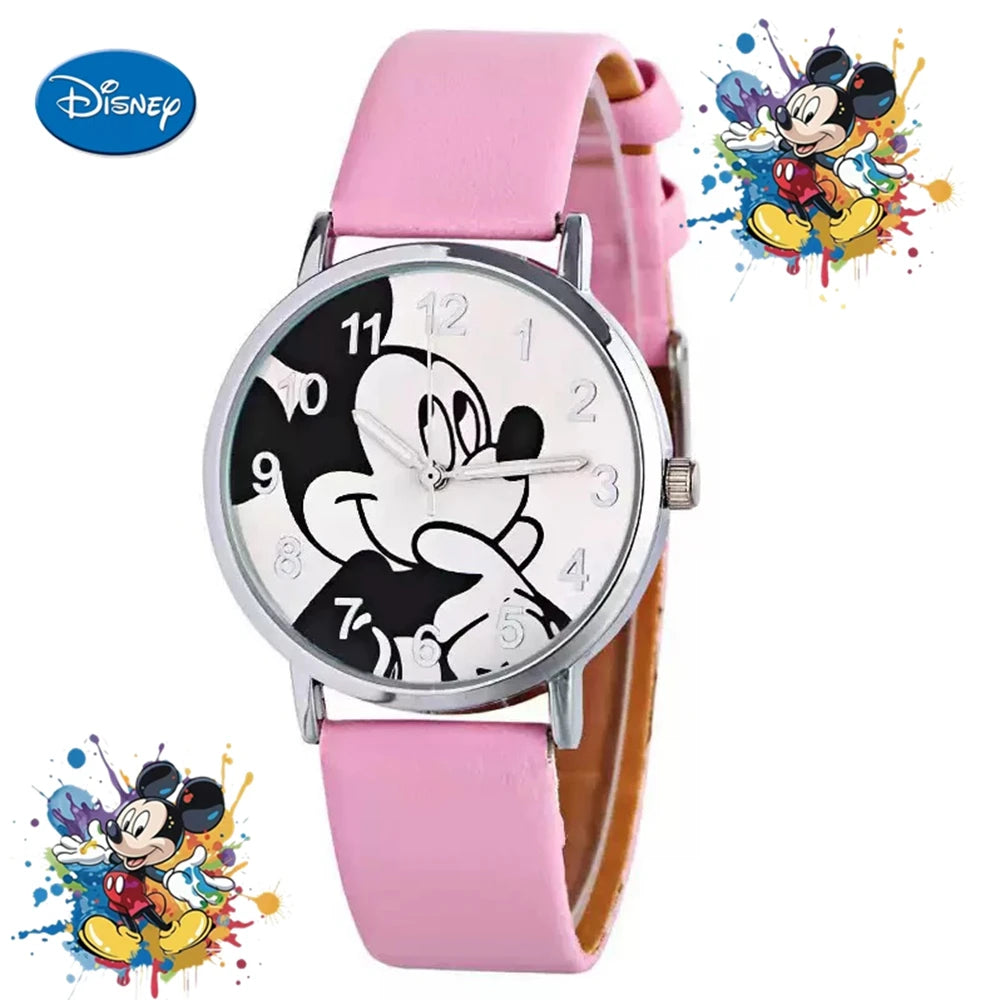 Disney Mickey Women Watches For lady Leather Strap Ladies Quartz Clock Student Watch For boy girl birthday gift