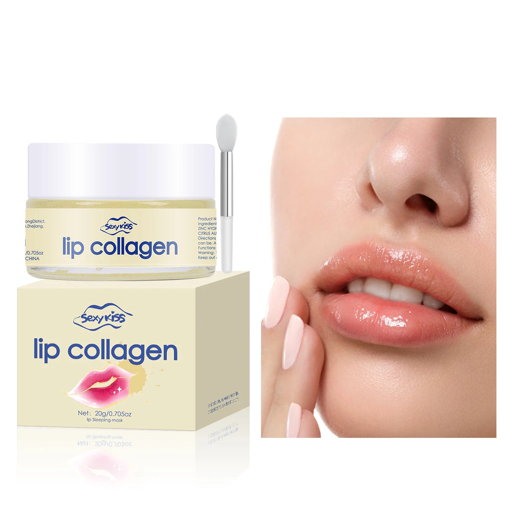 Collagen lip mask with hyaluronic acid, 20g, deep hydration, long-lasting moisturizing exfoliation, day and night use, can be given as a gift.