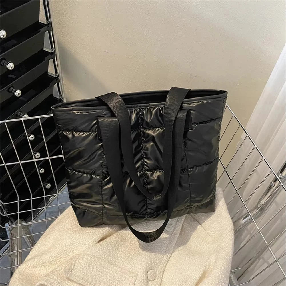 Fashion Ladies Tote Handbags Large Capacity Cotton Padded Shopping Bag Rhombus Portable Handbag Quilted Solid for Leisure Travel