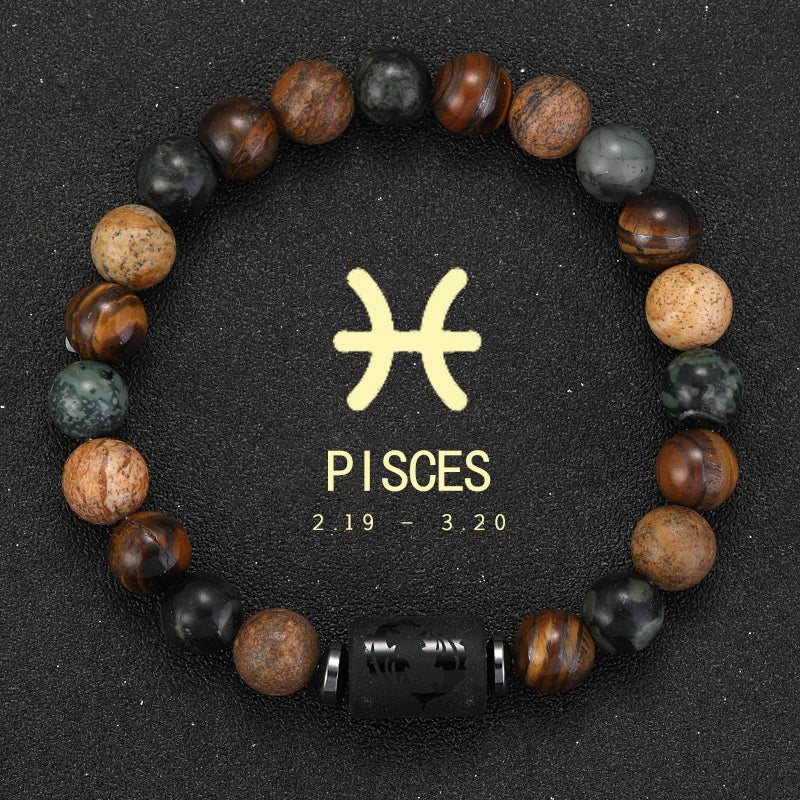 12 Zodiac Bracelets Natural Stone Cancer Virgo Leo Libra Bracelet Couples Friendship Gifts Bracelets Jewelry pulsera hombre