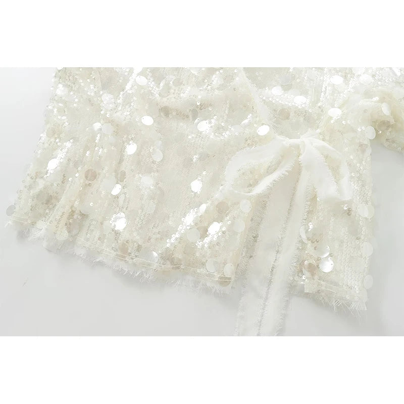 YENKYE New Autumn Women Sequin Kimono Jacket Coat Long Sleeve V Neck Female Casual Loose Outerwear Chic Lady Wrap Outfits