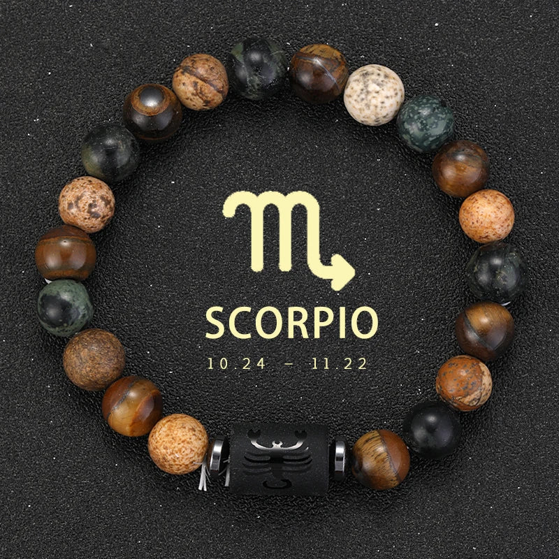 12 Zodiac Bracelets Natural Stone Cancer Virgo Leo Libra Bracelet Couples Friendship Gifts Bracelets Jewelry pulsera hombre