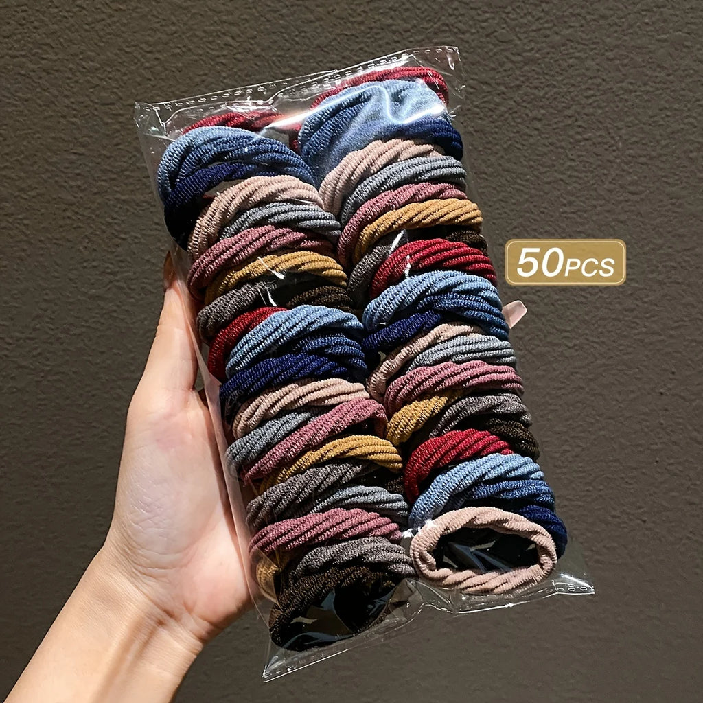 Simple mixed color hair ties for girls, hair accessories, 50pcs