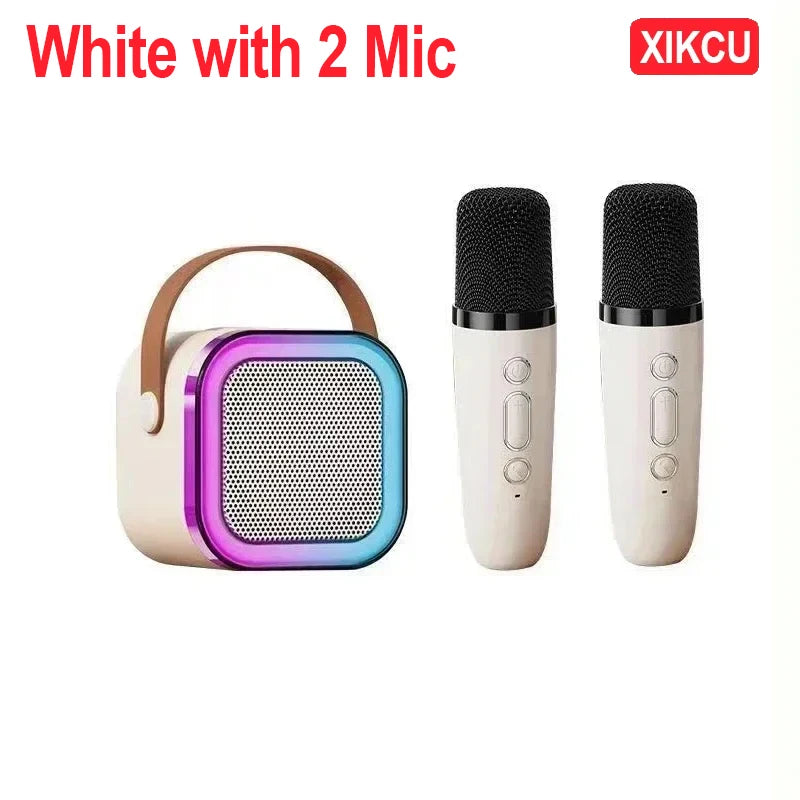 XIKCU Portable Karaoke Bluetooth 5.3 Speaker Machine PA System with 2 Wireless Microphones Home Family Singing Children's Gifts