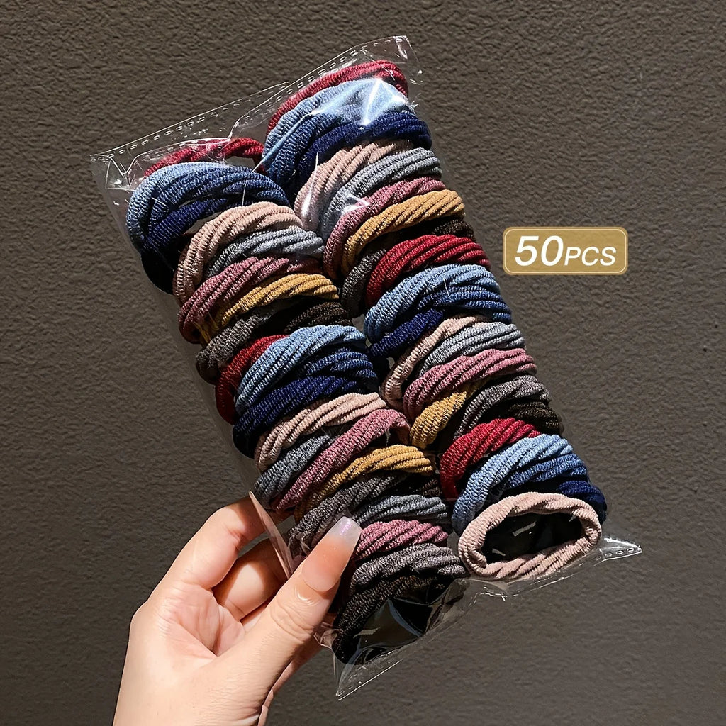 Simple mixed color hair ties for girls, hair accessories, 50pcs