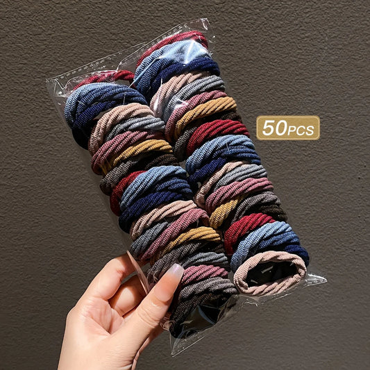 Simple mixed color hair ties for girls, hair accessories, 50pcs