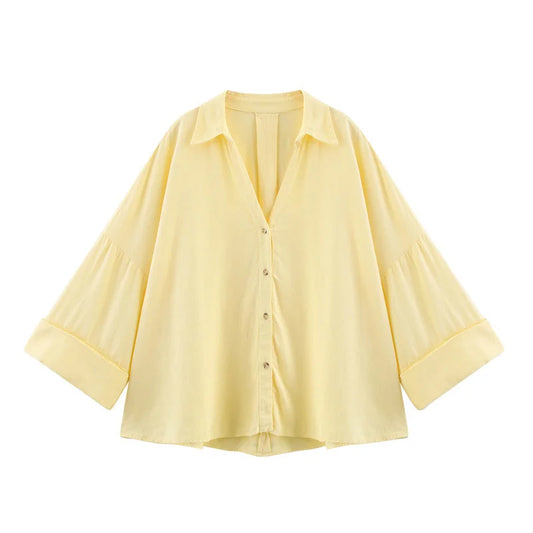 2025 Spring/Summer Trendy Women's Blouses - Long Sleeve V-neck Solid Color Shirts  Fashionable Office Wear