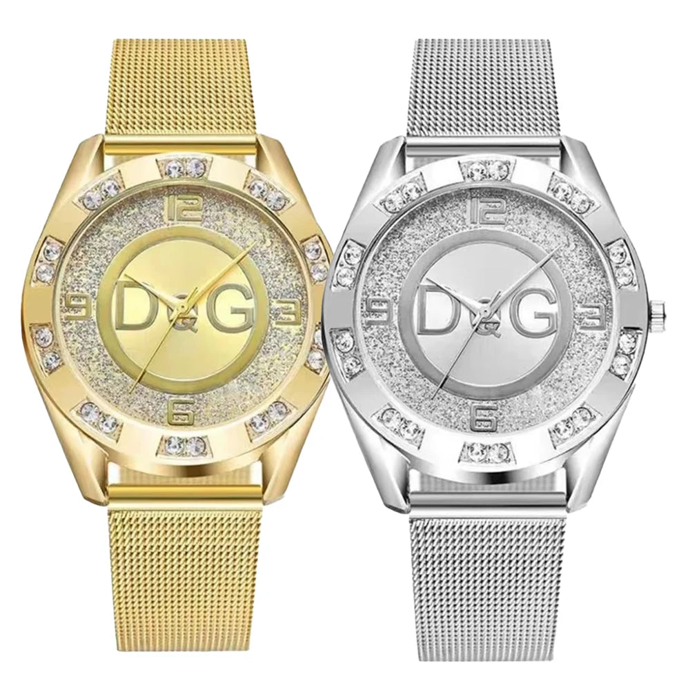 Fashion DQG Brand Starry Sky Diamond encrusted Women's Quartz Watch Casual Stainless Steel Gold Mesh Strap Women's Dress Watches