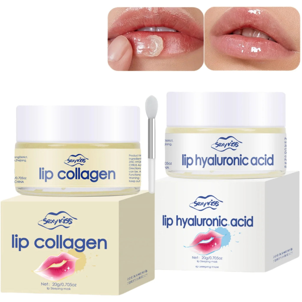 Collagen lip mask with hyaluronic acid, 20g, deep hydration, long-lasting moisturizing exfoliation, day and night use, can be given as a gift.