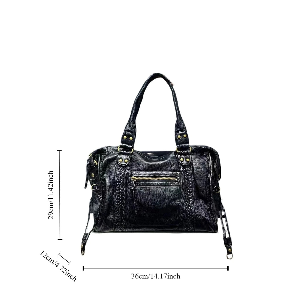 Women's fashion retro Y2K hot girl motorcycle bag large capacity washed distressed shoulder crossbody handbag